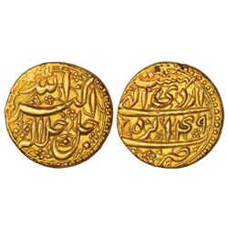 Mughals: Akbar (1556-1605 AD), gold mohur, 10.93g, Agra mint (fully visible), Ardibihist 49