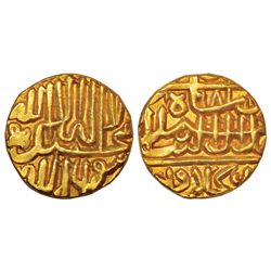 Mughals: Akbar (1556-1605 AD), gold mohur, 10.99g, Dar ul-Khilafat Agra mint, AH 981