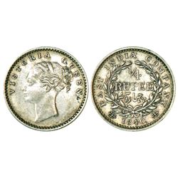 British India: Victoria Queen, silver ¼ rupee, continuous legend, 2.92g, 1840, Madras mint