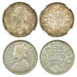 British India: Victoria Empress, silver rupee & ½ rupee (2 coins)