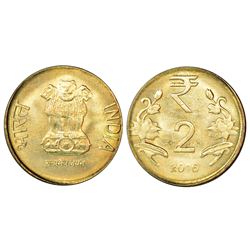 Republic India: 2016, 2 rupees, 6.03g, Calcutta mint, off metal strike (OMS)