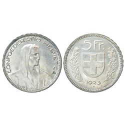 Foreign Coins: Switzerland, silver 5 francs, 1923. 'B' mint mark, 24.94g