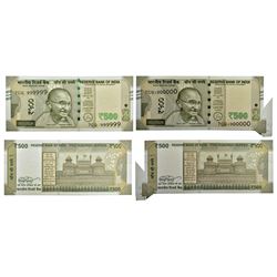 Paper Money: 500 rupees, fancy number misprint note (2), 2017, signed by Urjit R. Patel