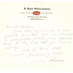 Walter Johnson Handwritten Signed Letter PSA/DNA 