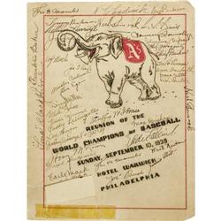 1939 Phila. A's Reunion Signed Menu PSA/DNA 