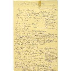1966 Handwritten Notes Casey Stengel HOF Induct. 