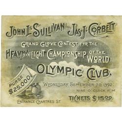 1892 Sullivan vs. Corbett Full Ticket 