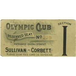 1892 Sullivan vs. Corbett Full Ticket 