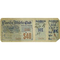 1895 Corbett vs. Fitzsimmons Full Ticket 