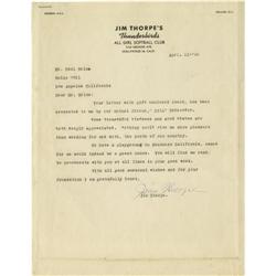1949 Jim Thorpe Signed Letter PSA/DNA 