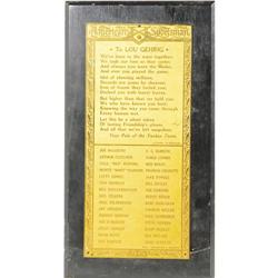 1939 Lou Gehrig Retirement Presentational Plaque 