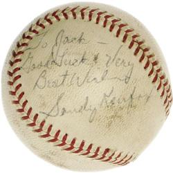 1962 Sandy Koufax 1,000th K Game Used Baseball 
