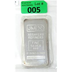 10 Oz Johnson Matthey .999 Fine Silver Bar