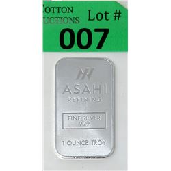 1 Oz Asahi Refining .999 Fine Silver Bar