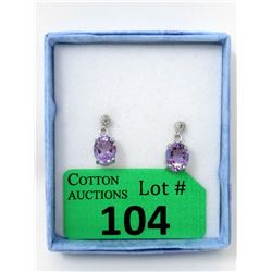 New 4.7 CT Amethyst & Diamond Dangle Earrings