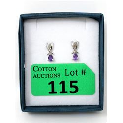 New Sterling Silver Amethyst & Diamond Earrings