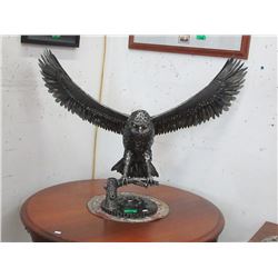 Large Metal Owl Statue - 17" tall x 36" wing span