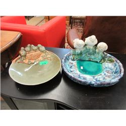 2 Glazed Ceramic Bird Bath Bowls