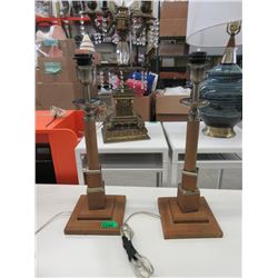 Pair of 22" Tall Wood Base Table Lamps