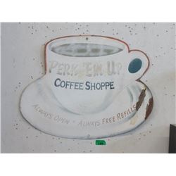 Vintage Painted Metal Coffee Shop Sign