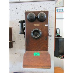 Vintage Oak Cased Hand Crank Wall Phone