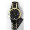 Image 1 : New Mans Elgin Black & Gold Tone Diamond Watch