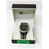 Image 2 : New Mans Elgin Black & Gold Tone Diamond Watch