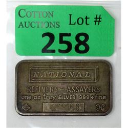 1 Oz. National Refiners .999 Silver Bar