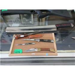 Machete, 3 Folding Knives & 1 Belt Knife