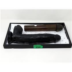 Massive 11" Black Dildo + Metal & Wood Dildo