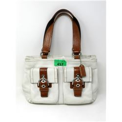 Cream and Brown Leather Coach Handbag