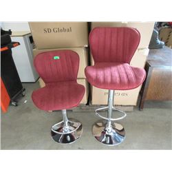 Case of 2 New Hydraulic Burgundy Fabric Bar Stools