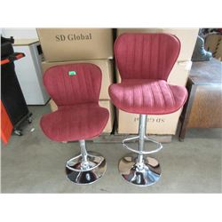 Case of 2 New Hydraulic Burgundy Fabric Bar Stools