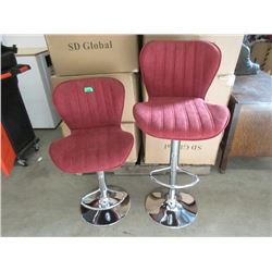 Case of 2 New Hydraulic Burgundy Fabric Bar Stools