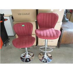 Case of 2 New Hydraulic Burgundy Fabric Bar Stools