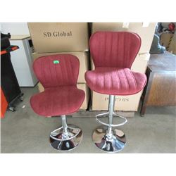 Case of 2 New Hydraulic Burgundy Fabric Bar Stools