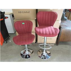 Case of 2 New Hydraulic Burgundy Fabric Bar Stools