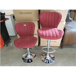 Case of 2 New Hydraulic Burgundy Fabric Bar Stools