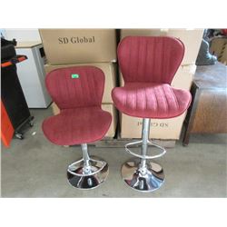 Case of 2 New Hydraulic Burgundy Fabric Bar Stools