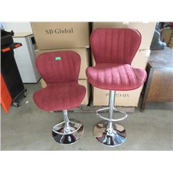 Case of 2 New Hydraulic Burgundy Fabric Bar Stools