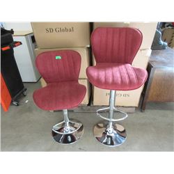 Case of 2 New Hydraulic Burgundy Fabric Bar Stools
