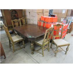 Vintage Wood Table with 6 Chairs