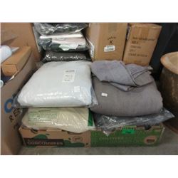 Box of Household Linens & Drapery Panels