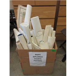 Large Box of Maps, Diplomas, Charts & Posters