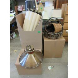 3 Boxes & Stack of Lamp Shades & More