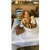 Image 1 : ANTIQUE WASH BASIN, TINKERTOY SET, DOG BOOKENDS AND 2 DOLLS