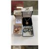 Image 1 : 4 TRAYS OF JEWELLERY - NECKLACE, BRACELET, PAIR OF EARRINGS, AND 3 RINGS