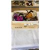 Image 1 : JEWELLERY BOX W/ BEADED AND GLASS JEWELLERY, AND TRAY OF COLLECTIBLES, JEWELLEYR, ETC