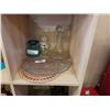 Image 1 : 2 SMALL VASES, DECANTER, AND CRANBERRY GLASS  AND OTHER PLATE