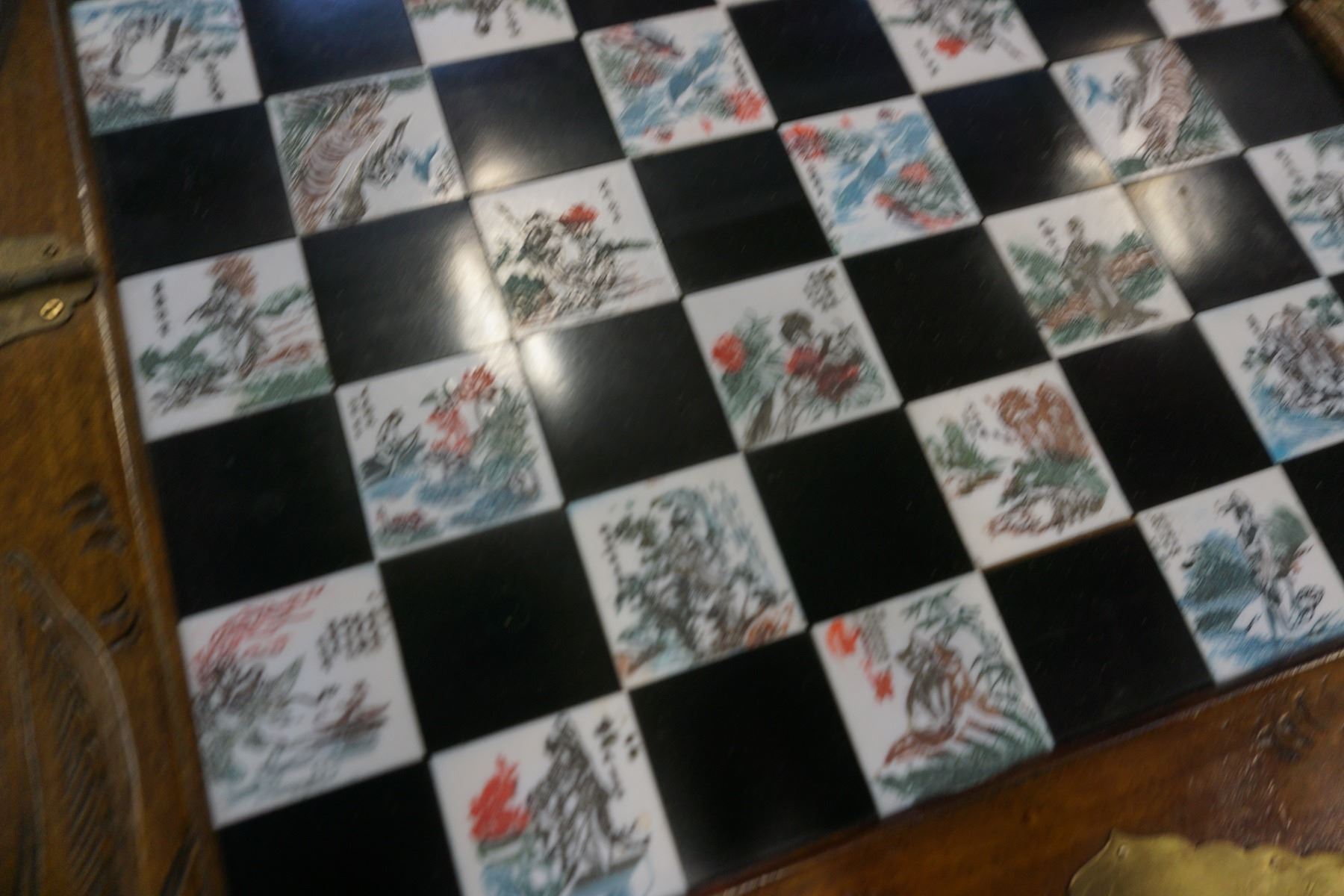 EASTERN CHESS SET WITH WOOD PIECES IN FOLDING WOOD BOX - Big Valley Auction